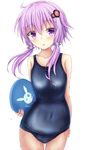  arm_behind_back blush character_name covered_navel hair_ornament highres long_hair looking_at_viewer one-piece_swimsuit purple_eyes purple_hair school_swimsuit short_hair_with_long_locks sidelocks solo swimsuit tf_(tfx2) vocaloid voiceroid wet white_background yuzuki_yukari 