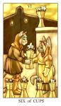  anthro blonde_hair boots building card cat clothed clothing cup duo feline female feralise flower food footwear fur gloves grey_fur hair male mammal minor_arcana outside plant rynnie_(character) six_of_cups_(tarot) sky sun tarot_card white_fur young 