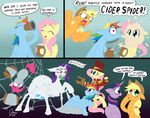  2014 applejack_(mlp) arachnid arthropod barrel blonde_hair cider clothing cobweb cowboy_hat cutie_mark dialog drink earth_pony eight_legs english_text equine fangs female fluttershy_(mlp) four_eyes friendship_is_magic green_eyes hair hat horn horse liquid mammal my_little_pony omny87 pegasus pinkie_pie_(mlp) pony purple_hair rainbow_dash_(mlp) rarity_(mlp) red_eyes slit_pupils spider spiders_web spit_take stool text tongue tongue_out top_hat twilight_sparkle_(mlp) unicorn whip winged_unicorn wings 
