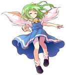  alphes_(style) ascot bare_legs dairi daiyousei dress full_body green_hair parody puffy_short_sleeves puffy_sleeves short_hair short_sleeves side_ponytail style_parody tears touhou transparent_background wings 
