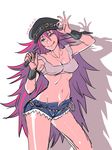  :q blue_eyes breasts cleavage denim denim_shorts final_fight hat long_hair medium_breasts midriff navel peaked_cap pink_hair poison_(final_fight) short_shorts shorts street_fighter tongue tongue_out very_long_hair 