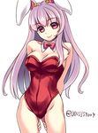  animal_ears arms_behind_back bad_id bad_pixiv_id bare_shoulders breasts bunny_ears bunnysuit cleavage douji large_breasts long_hair purple_hair red_eyes reisen_udongein_inaba solo touhou 