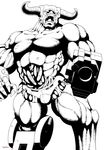  cyberdemon cyborg demon doom_(game) greyscale highres monochrome muscle number10_(hagakure) open_mouth prosthesis prosthetic_leg prosthetic_weapon rocket_launcher solo weapon 