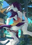  anus butt female fur looking_at_viewer open_mouth purple_fur pussy sergal smile solo trancy_mick white_fur 