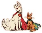  2018 absurd_res canine cape cat clothing collar dc_comics dog feline fur hi_res krypto krypto_the_superdog linklyshow looking_aside mammal orange_fur outline simple_background streaky_the_supercat superhero tailwag whiskers white_background white_fur 