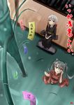  alternate_costume alternate_hairstyle bamboo from_above grey_hair hino_(2nd_life) japanese_clothes kantai_collection kimono long_hair looking_up multiple_girls obi sash shoukaku_(kantai_collection) silver_hair smile tanabata tanzaku twintails wide_sleeves zuikaku_(kantai_collection) 