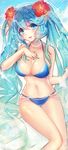  aqua_hair bikini blue_bikini blue_eyes blue_nails blush breasts cleavage cloud day flower gradient_hair hair_flower hair_ornament hand_on_own_chest hibiscus jewelry joypyonn large_breasts league_of_legends long_hair lowleg lowleg_bikini multicolored_hair nail_polish navel necklace pearl_necklace shiny shiny_skin sitting sky solo sona_buvelle sparkle swimsuit thigh_gap thighs twintails very_long_hair 