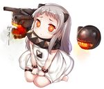  blush dress grey_hair horns kantai_collection long_hair mokyu northern_ocean_hime orange_hair shinkaisei-kan sitting solo v_arms wariza white_dress 