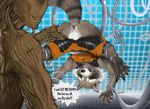  2014 anus balls cables dialog gay grin groot male mammal marvel narse raccoon rocket_raccoon suit text wires 