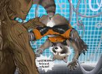  2014 anus balls cables dialog gay grin groot male mammal marvel narse raccoon rocket_raccoon suit text wires 