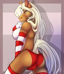  2014 anthro big_breasts blonde_hair blue_eyes breasts bulge clothing dickgirl equine gloves hair intersex legwear long_hair looking_at_viewer mammal panties pose razor_(character) shariea side_boob solo stockings topless underwear 