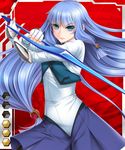  1girl aoi_nagisa_(artist) blue_eyes blue_hair card_(medium) female himuro_karen long_hair petite solo sword taimanin_asagi taimanin_asagi_battle_arena weapon 