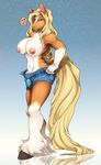  &lt;3 2014 5_fingers anthro big_breasts blonde_hair blue_eyes breasts bulge clothing dickgirl equine fsmaverick hair intersex long_hair looking_at_viewer mammal navel nipples pose razor_(character) solo standing topless 