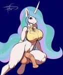  2014 animal_genitalia anthro balls big_breasts breasts dickgirl equine erect_nipples freckles_(artist) friendship_is_magic half-erect horn horse horsecock intersex looking_at_viewer mammal mile my_little_pony nipples penis princess_celestia_(mlp) solo winged_unicorn wings 