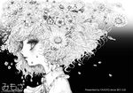  ascot eyelashes face flower greyscale hair_flower hair_ornament kazami_yuuka monochrome petals portrait profile solo sunflower takatora touhou tulip 