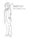  female_admiral_(kantai_collection) greyscale jacket kantai_collection long_hair monochrome ponytail skirt solo translation_request yagisaka_seto 