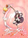  absurdres animal_ear_fluff animal_ears blade_&amp;_soul brown_eyes brown_hair cat highres jumping lantern long_hair lyn_(blade_&amp;_soul) ribbon smile solo squirrel_ears standing standing_on_one_leg tail twintails 