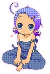  barefoot blue_eyes blue_hair heart naked_overalls namabanana ojamajo_doremi overalls senoo_aiko short_hair strap_slip tan tanline 