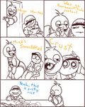  animatronic avian butt chica_(fnaf) clothed clothing comic dialog five_nights_at_freddy&#039;s human mammal suggestive text 