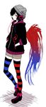  ankle_boots beanie black_hair boots casual colored_stripes contemporary full_body hands_in_pockets hat headphones hood hoodie houjuu_nue kikugetsu mismatched_legwear red_eyes short_hair shorts single_wing solo standing striped striped_legwear thighhighs tomoe_(symbol) touhou wings 