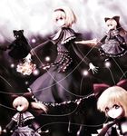  alice_margatroid blonde_hair book boots bow capelet cross-laced_footwear doll dress frilled_dress frills fuonon glowing glowing_eyes grimoire_of_alice hair_bow hairband highres lace-up_boots lance long_sleeves polearm shanghai_doll short_hair string touhou weapon 