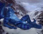  after_masturbation balls blue_skin cum cum_on_face cum_on_self darkgem dragon erection horn knot male muscles nude penis solo wings 