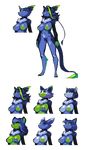  alien alpha_channel anthro arm_warmers blue_fur blue_hair blue_nipples breasts breeding_season canine cat claws collar feline female fox fur green_eyes green_fur green_hair green_nipples hair mammal nipple_piercing nipples piercing pussy s-purple smile yellow_eyes 