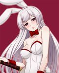  animal_ears black_eyes borrowed_character bow bowtie breasts bunny_ears bunny_tail bunnysuit cleavage covered_nipples detached_collar large_breasts long_hair original pantyhose silver_hair solo surume_(clavis) sword tail very_long_hair weapon wrist_cuffs 