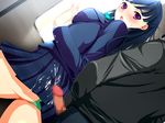  1boy 1girl against_glass ass blue_hair blush buttjob censored chikan chikan_senyou_sharyou cum ejaculation frill green_panties koizumi_amane long_hair looking_back panties penis purple_eyes school_uniform source_request takatou_mizuki train train_interior underwear 