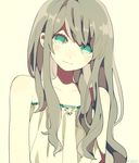  bare_shoulders casual collarbone green_eyes long_hair looking_at_viewer maco22 original silver_hair simple_background smile solo white_background 