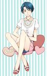  alternate_costume blue_hair gekkan_shoujo_nozaki-kun green_eyes heart kashima_yuu pleated_skirt short_hair shorts shorts_under_skirt skirt solo uyuni 