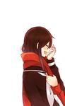  1girl bad_id bad_pixiv_id black_hair blush closed_eyes highres kagerou_project kiichigo_(k-15) kisaragi_shintarou long_hair red_scarf scarf smile solo_focus tateyama_ayano tears 