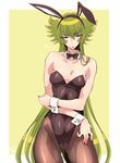  animal_ears arai_nobu blue_eyes bow bowtie bunny_ears bunnysuit detached_collar gallia_(saint_seiya_omega) green_hair long_hair original pantyhose saint_seiya saint_seiya_omega solo wrist_cuffs 