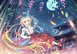  bamboo bamboo_forest bird bow cigarette cirno feathers flower forest fujiwara_no_mokou hair_bow hair_ribbon highres long_hair minigirl moon nature night night_sky orita_enpitsu phoenix red_eyes ribbon silver_hair sky smile solo star_(sky) starry_sky suspenders touhou very_long_hair wisteria wriggle_nightbug 