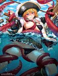  1girl breasts cameltoe chobipero nipples open_clothes open_shirt panties panty_pull pirate shirt tentacle underwear water wet 