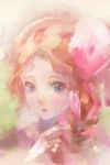  arrietty bad_id bad_pixiv_id blue_eyes blurry brown_hair face faux_traditional_media flower hair_flower hair_ornament highres hogecomhoge karigurashi_no_arrietty portrait solo 