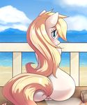  anus aryanne aryanne_(character) back_turned blonde_hair blue_eyes blush cloud equine female friendship_is_magic fur hair hooves horse long_hair looking_at_viewer looking_back mammal my_little_pony outside pony presenting pussy raised_tail sitting smile solo white_fur 
