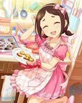  apron artist_request brown_hair closed_eyes cookie food hairband heart heart_necklace idolmaster idolmaster_cinderella_girls jewelry kitchen low_twintails muramatsu_sakura necklace official_art plate refrigerator smile solo twintails 