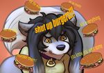  bacon burger collar english_text food foxninja1337 humor male meme nude solo tacoyaki_(character) text 