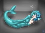  2018 aozame_takao blue_hair bound breasts female hair inanimate_transformation looking_at_viewer marine merfolk pussy rubber scared shaking solo tears transformation trembling 