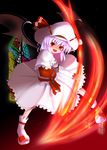  bat_wings bow doburoku_(daiginjou) hat hat_bow lavender_hair open_mouth red_eyes remilia_scarlet ribbon-trimmed_headwear ribbon_trim sash solo spear_the_gungnir stained_glass touhou wings 