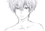  bangs bare_shoulders bluez collarbone expressionless eyebrows_visible_through_hair hair_between_eyes hyouka male_focus monochrome oreki_houtarou parted_lips portrait sketch upper_body 