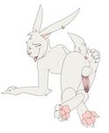  2014 all_fours alvcard anthro anus balls butt dragondrawe ear_piercing lagomorph long_ears looking_back male mammal nude penis perineum piercing presenting presenting_hindquarters rabbit solo sspread_anus tongue tongue_out 