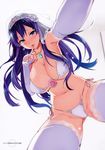  blue_eyes bra breasts flower huge_breasts jewelry long_hair maken-ki! necklace nijou_aki original purple_hair rose takeda_hiromitsu tiara underwear 