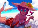  apple-boy ass beach bikini blue_eyes braid breasts coconut day drinking_straw flower fruit_cup genderswap genderswap_(mtf) hat hat_flower long_hair lying on_stomach ranma-chan ranma_1/2 red_hair saotome_ranma single_braid solo straw_hat sun_hat sunflower swimsuit tropical_drink 