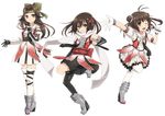  &gt;:) ;d brown_eyes brown_hair double_bun elbow_gloves gloves hair_ribbon headband idol jintsuu_(kantai_collection) kantai_collection keita_(tundereyuina) long_hair multiple_girls naka_(kantai_collection) one_eye_closed open_mouth remodel_(kantai_collection) ribbon scarf school_uniform sendai_(kantai_collection) short_hair smile two_side_up v-shaped_eyebrows white_scarf 