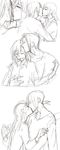  christa_renz closed_eyes from_side hair_down kiss laughing monochrome multiple_girls shingeki_no_kyojin short_hair sketch umi_zenbiraki very_short_hair ymir_(shingeki_no_kyojin) yuri 