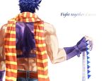  bad_id bad_pixiv_id blue_hair crop_top from_behind jojo_no_kimyou_na_bouken joseph_joestar_(young) male_focus midriff mitarashi_(mimi88884) ribbon scarf solo striped striped_scarf 