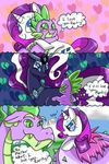  &lt;3 2014 aurora-chiaro blue_eyes crown dragon equine eyeshadow fangs female friendship_is_magic green_eyes hair horn hug makeup male mammal my_little_pony nightmare_rarity_(mlp) purple_hair rarity_(mlp) slit_pupils spike_(mlp) sweat two_tone_hair unicorn white_hair 