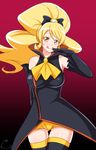  :q black_gloves blonde_hair breasts cosplay cure_honey elbow_gloves gloves happinesscharge_precure! jabara_tornado large_breasts long_hair naughty_face oomori_yuuko ponytail precure solo tongue tongue_out unlovely_(happinesscharge_precure!) unlovely_(happinesscharge_precure!)_(cosplay) wide_ponytail yellow_eyes 